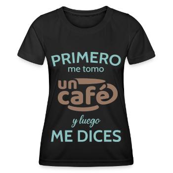 Zuerst trinke ich einen Kaffee - Frauen Funktions-T-Shirt - Schwarz - Vorne - AI Model Female 172 light (172cm)
