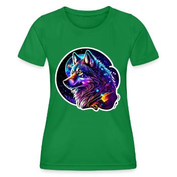 Psychedelic Wolf - Women's Functional T-Shirt - kelly green - Front - AI Model Female 172 dark (172cm)
