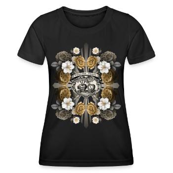 Jésus-Christ, Sacré-Cœur de Jésus, décor de roses - T-shirt sport Femme - noir - Devant - AI Model Female 172 light (172cm)