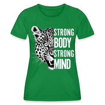 Strong Body Strong Mind Motivational Leopard - Women's Functional T-Shirt - kelly green - Front - AI Model Female 172 dark (172cm)
