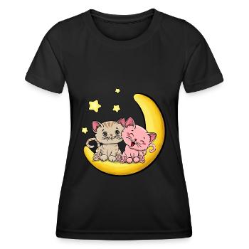 Katzenliebe bis zum Mond - Frauen Funktions-T-Shirt - Schwarz - Vorne - AI Model Female 172 light (172cm)