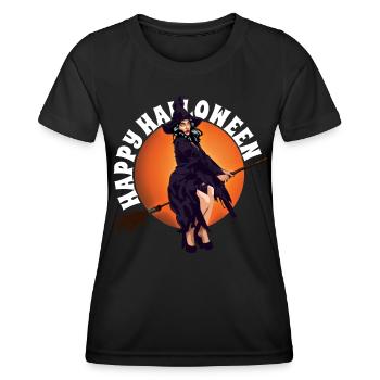 Happy Halloween Scary Lady Witchcraft Broomstick - Women's Functional T-Shirt - black - Front - AI Model Female 172 light (172cm)