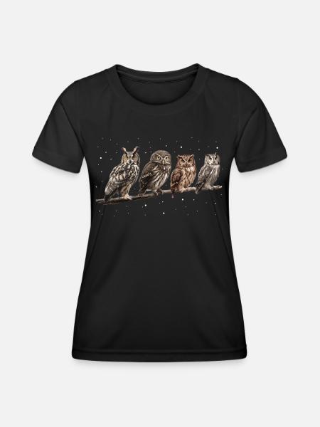 Nachteule Eule Eulen Vogel - Frauen Funktions-T-Shirt - Schwarz