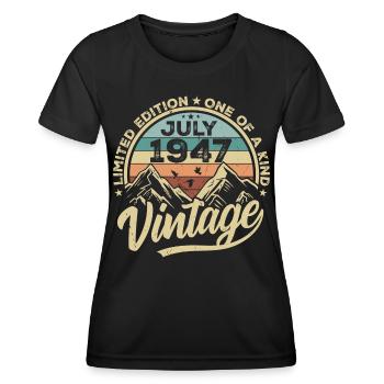 Né en juillet 1947 Né en juillet 1947 Né en juillet 1947 - T-shirt sport Femme - noir - Devant - AI Model Female 172 light (172cm)