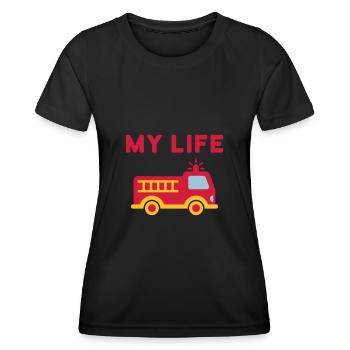 My life (fire truck with ladder) - Women's Functional T-Shirt - black - Front - AI Model Female 172 light (172cm)