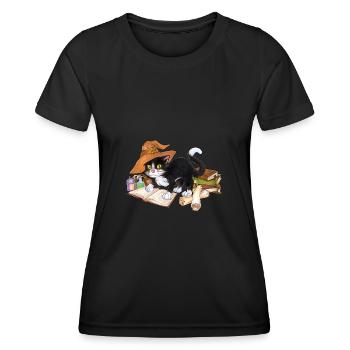 Katze Halloween dunkle Kunst Magie Zauberei Hexe - Frauen Funktions-T-Shirt - Schwarz - Vorne - AI Model Female 172 light (172cm)