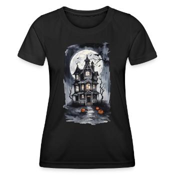 Halloween Night Witch House Full Moon Bats - Women's Functional T-Shirt - black - Front - AI Model Female 172 light (172cm)