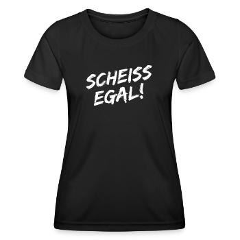"Scheiss Egal!" - Weiße Pinselschrift - Frauen Funktions-T-Shirt - Schwarz - Vorne - AI Model Female 172 light (172cm)