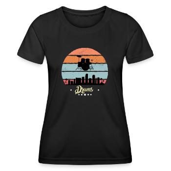 Drums Vintage Music Retro Sunset - Women's Functional T-Shirt - black - Front - AI Model Female 172 light (172cm)