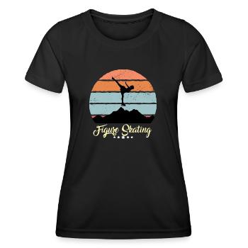 Eiskunstlauf Vintage Retro Sonnenuntergang Sport - Frauen Funktions-T-Shirt - Schwarz - Vorne - AI Model Female 172 light (172cm)