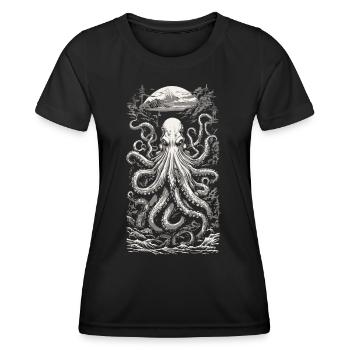 Ukiyo-E Vintage Kraken Fisherman Sea Fishing Design - Women's Functional T-Shirt - black - Front - AI Model Female 172 light (172cm)