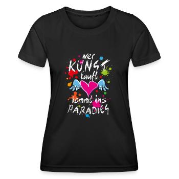 14 Wer Kunst kauft kommt ins Paradies Herz Flügel - Frauen Funktions-T-Shirt - Schwarz - Vorne - AI Model Female 172 light (172cm)