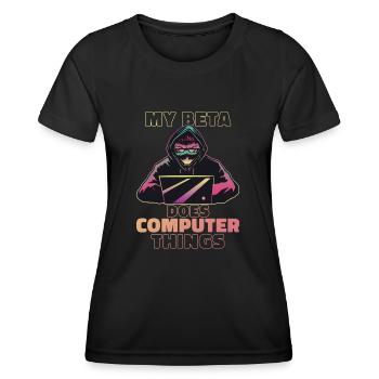 Mein Beta macht Computerdinge Programmierer - Frauen Funktions-T-Shirt - Schwarz - Vorne - AI Model Female 172 light (172cm)