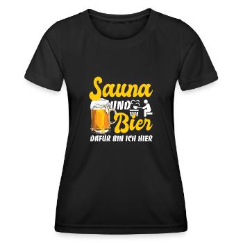 Sauna und Bier - Saunieren - Spruch - Frauen Funktions-T-Shirt - Schwarz - Vorne - AI Model Female 172 light (172cm)