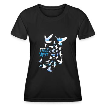 freedom,vogelschwarm,friede,freiheit,tauben,wolken - Frauen Funktions-T-Shirt - Schwarz - Vorne - AI Model Female 172 light (172cm)