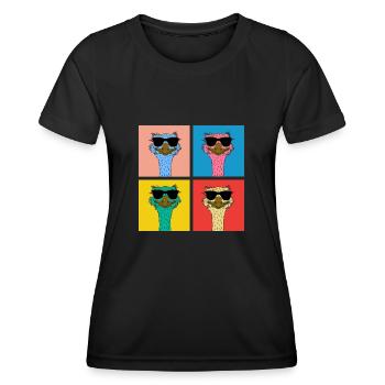 Pop Art Straußen-Laufvogel mit Sonnenbrille - Frauen Funktions-T-Shirt - Schwarz - Vorne - AI Model Female 172 light (172cm)