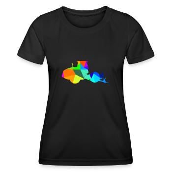 Dampfwalze Regenbogen Polygon Baufahrzeug - Frauen Funktions-T-Shirt - Schwarz - Vorne - AI Model Female 172 light (172cm)