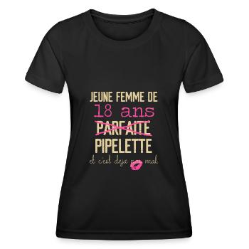 Anniversaire 18 ans - T-shirt sport Femme - noir - Devant - AI Model Female 172 light (172cm)