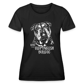 Loved by an Olde English Bulldog OEB Hundespruch - Frauen Funktions-T-Shirt - Schwarz - Vorne - AI Model Female 172 light (172cm)