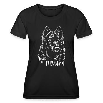 Loved by a Tervuren Hundespruch Tervueren Wilsigns - Women's Functional T-Shirt - black - Front - AI Model Female 172 light (172cm)