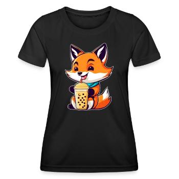 Cute Fox with Bubble Tea - Women's Functional T-Shirt - black - Front - AI Model Female 172 light (172cm)
