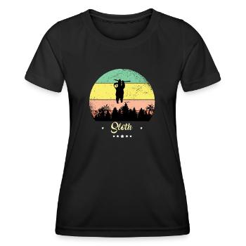 Faultier Vintage Retro Tiere Sonnenuntergang - Frauen Funktions-T-Shirt - Schwarz - Vorne - AI Model Female 172 light (172cm)