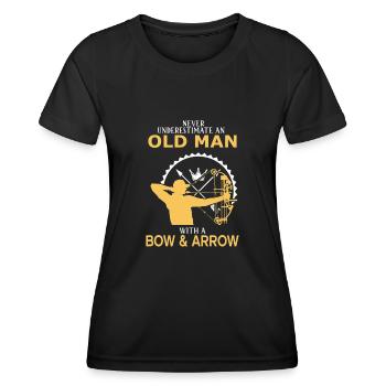 Never Underestimate An Old Man With A Bow & Arrow - Women's Functional T-Shirt - black - Front - AI Model Female 172 light (172cm)