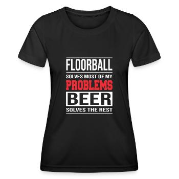 Floorball solves Most of my Problems - Frauen Funktions-T-Shirt - Schwarz - Vorne - AI Model Female 172 light (172cm)