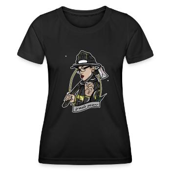 Feuerwehrfrau // Oldschool // Illustration - Frauen Funktions-T-Shirt - Schwarz - Vorne - AI Model Female 172 light (172cm)