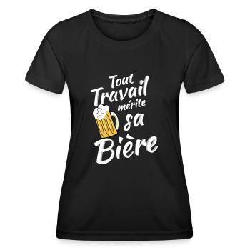 Tout travail mérite sa Bière - T-shirt sport Femme - noir - Devant - AI Model Female 172 light (172cm)