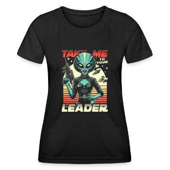 Sexy Alien Retro Comic - Bring mich zu deinem Anführer - Frauen Funktions-T-Shirt - Schwarz - Vorne - AI Model Female 172 light (172cm)