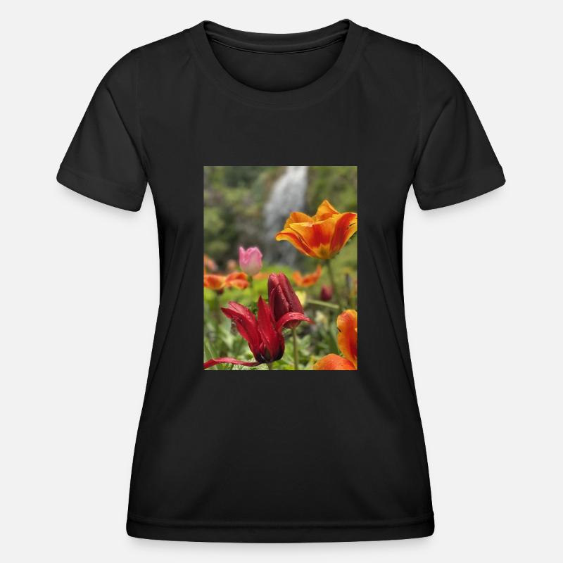 Tulpen bunt - Frauen Funktions-T-Shirt - Schwarz
