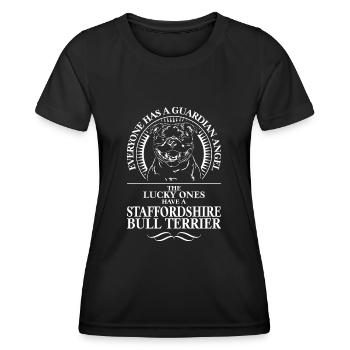 STAFFORDSHIRE BULL TERRIER Guardian Angel WILSIGNS - T-shirt sport Femme - noir - Devant - AI Model Female 172 light (172cm)