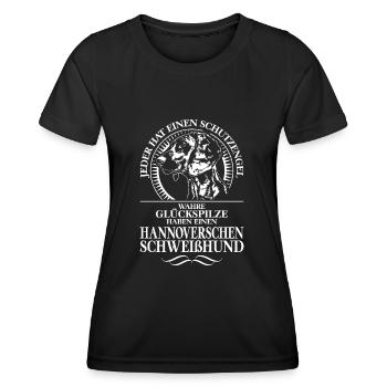 HANNOVERSCHER SCHWEISSHUND Schutzengel Wilsigns - Frauen Funktions-T-Shirt - Schwarz - Vorne - AI Model Female 172 light (172cm)