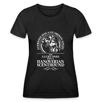 HANOVERIAN SCENTHOUND Guardian Angel Dog Saying - Women's Functional T-Shirt - black - Front - AI Model Female 172 light (172cm)