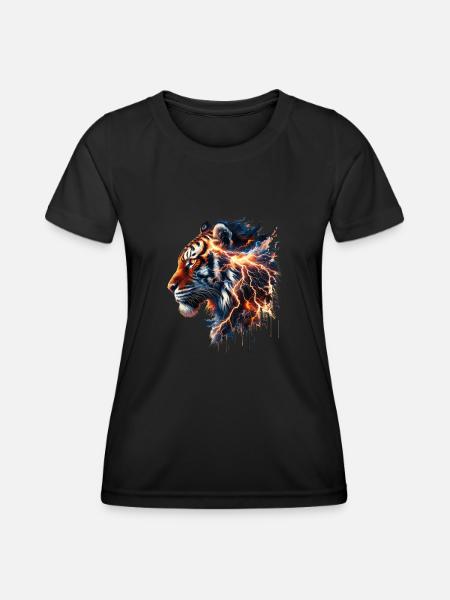 Thunder Tiger Tee - Frauen Funktions-T-Shirt - Schwarz