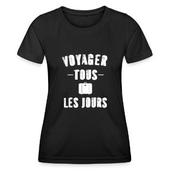 Voyager tous les jours t-shirt voyage humour - T-shirt sport Femme - noir - Devant - AI Model Female 172 light (172cm)