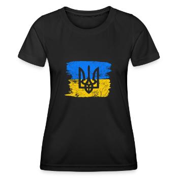 Ukraine Krieg - Dreizack vor ukrainischer Flagge - Frauen Funktions-T-Shirt - Schwarz - Vorne - AI Model Female 172 light (172cm)