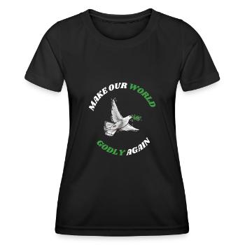 Rendez notre monde à nouveau pieux ! Colombe de la paix mondiale - T-shirt sport Femme - noir - Devant - AI Model Female 172 light (172cm)