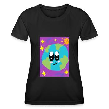 Funny Picture, Happy Earth - Women's Functional T-Shirt - black - Front - AI Model Female 172 light (172cm)
