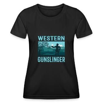 Western Gunslinger, the cool cowboy design - Women's Functional T-Shirt - black - Front - AI Model Female 172 light (172cm)