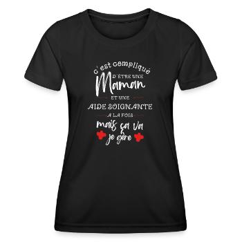 C est compliqué d être Maman et Aide Soignante - T-shirt sport Femme - noir - Devant - AI Model Female 172 light (172cm)