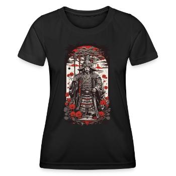 Retro Samurai Shogun & Farbholzschnitt Design - Frauen Funktions-T-Shirt - Schwarz - Vorne - AI Model Female 172 light (172cm)
