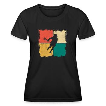 Lacrosse Lacrossespieler LAX vintage - Frauen Funktions-T-Shirt - Schwarz - Vorne - AI Model Female 172 light (172cm)