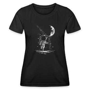 Astronaut in Unendlichkeit mit Mond - Frauen Funktions-T-Shirt - Schwarz - Vorne - AI Model Female 172 light (172cm)