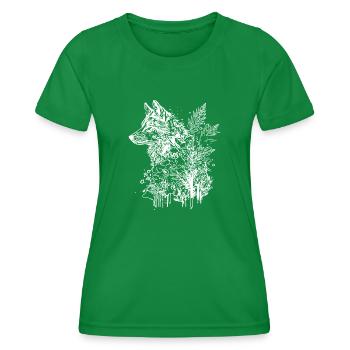 Vintage Wolf Head Portrait Nature Ink Tattoo Style - Women's Functional T-Shirt - kelly green - Front - AI Model Female 172 dark (172cm)