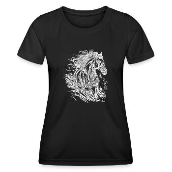 Etalon au galop avec crinière élégante dans le vent - T-shirt sport Femme - noir - Devant - AI Model Female 172 light (172cm)