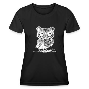 Wald Eule mit großen Augen - Frauen Funktions-T-Shirt - Schwarz - Vorne - AI Model Female 172 light (172cm)