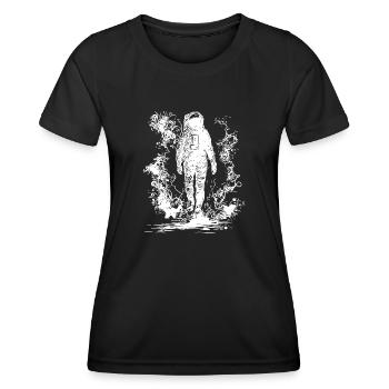 Astronaute d’époque marchant au clair de lune dans le brouillard - T-shirt sport Femme - noir - Devant - AI Model Female 172 light (172cm)