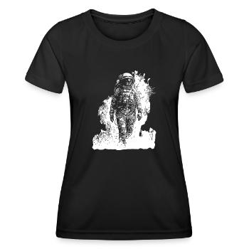Vintager Astronaut spaziert im Mondstaub Nebel - Frauen Funktions-T-Shirt - Schwarz - Vorne - AI Model Female 172 light (172cm)